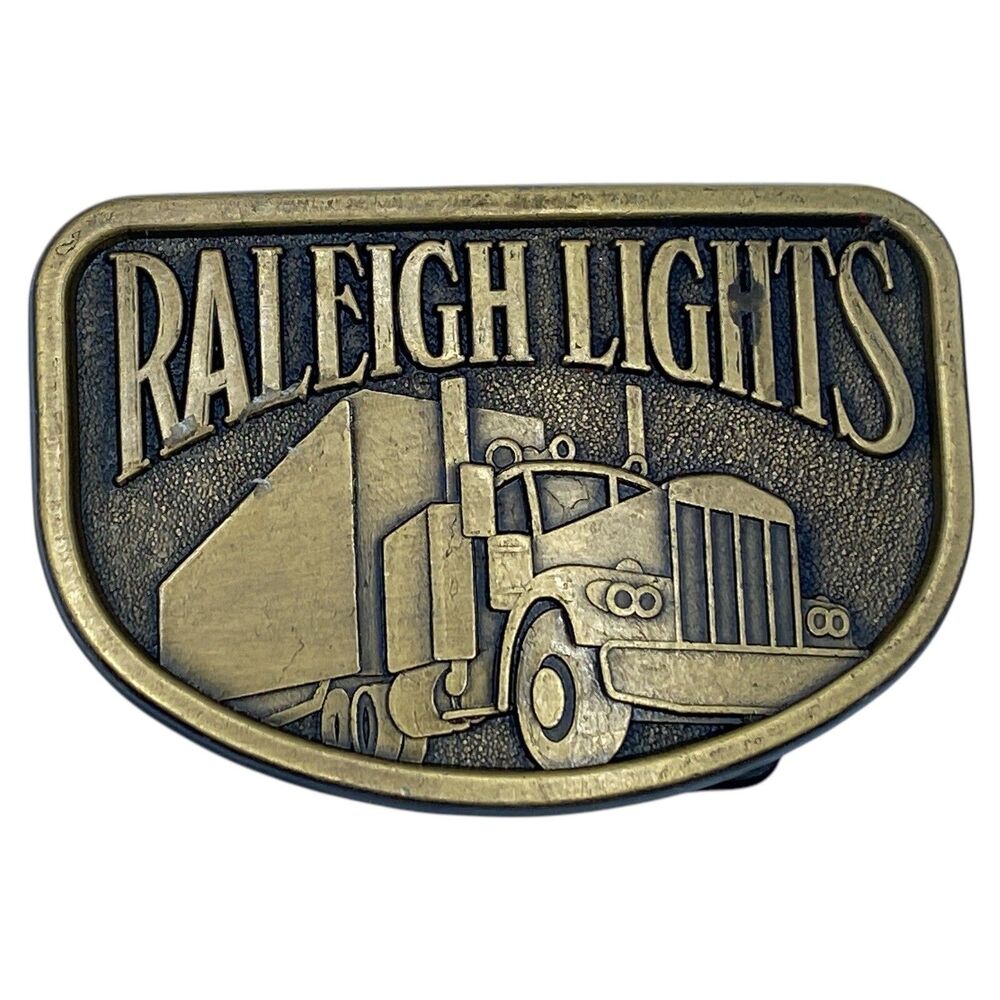 RALEIGH LIGHTS CIGARETTE Vintage BELT BUCKLE Truck Trucker Tobacco Advertising